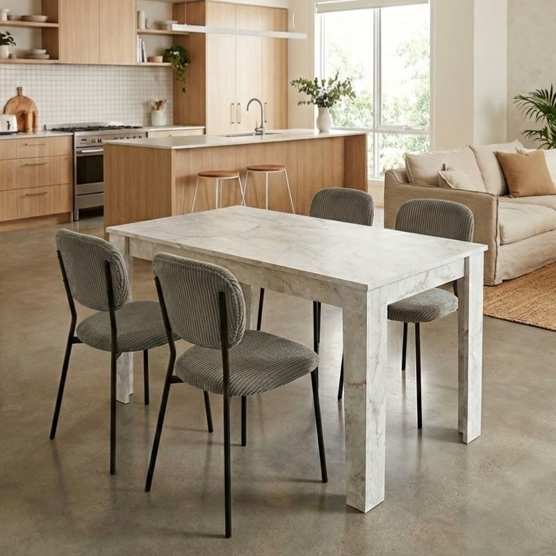 Σετ τραπεζαρία 5τμχ Darlen - Kevin  χρώμα λευκό εφέ μαρμάρου - λαδί 125x72x74εκ.