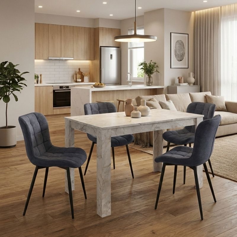 Σετ τραπεζαρία 5τμχ Darlen - Chiara  χρώμα λευκό εφέ μαρμάρου - ανθρακί 125x72x74εκ.