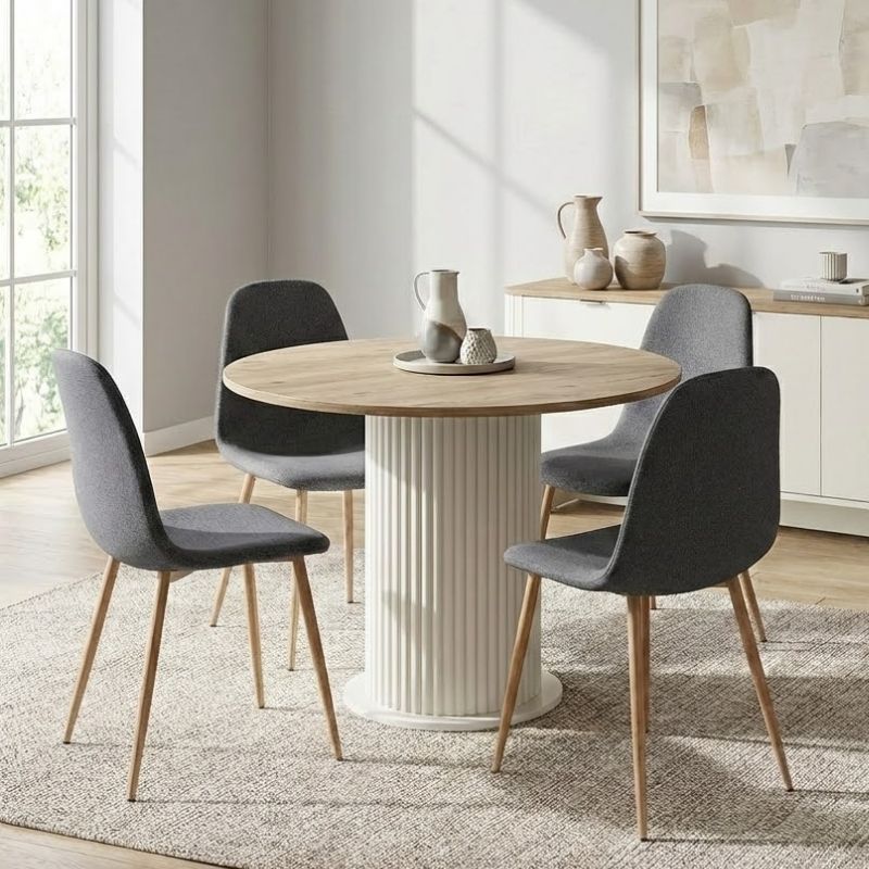 Σετ τραπεζαρία 5τμχ Bohema - Iris  χρώμα ivory/sepet oak - γκρι Ø90x77,7εκ. - Pakobazaar