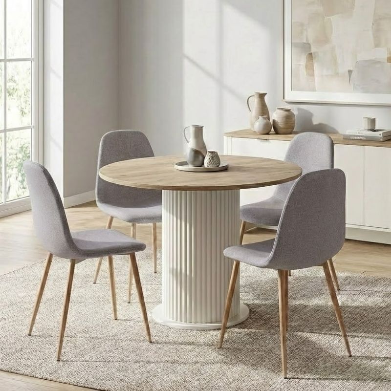 Σετ τραπεζαρία 5τμχ Bohema - Iris  χρώμα ivory/sepet oak - ανοιχτό μπεζ Ø90x77,7εκ.