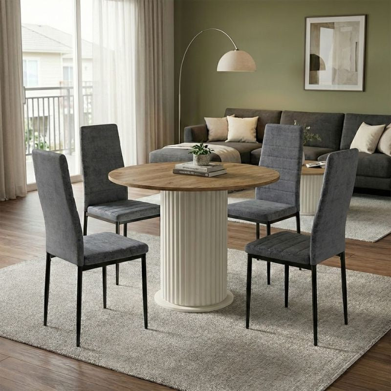 Σετ τραπεζαρία 5τμχ Bohema - Rosa  χρώμα ivory/sepet oak - γκρι Ø90x77,7εκ. - Pakobazaar