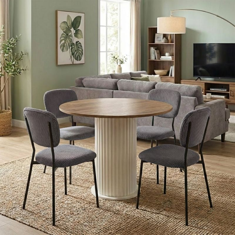 Σετ τραπεζαρία 5τμχ Bohema - Kevin  χρώμα ivory/sepet oak - γκρι Ø90x77,7εκ.