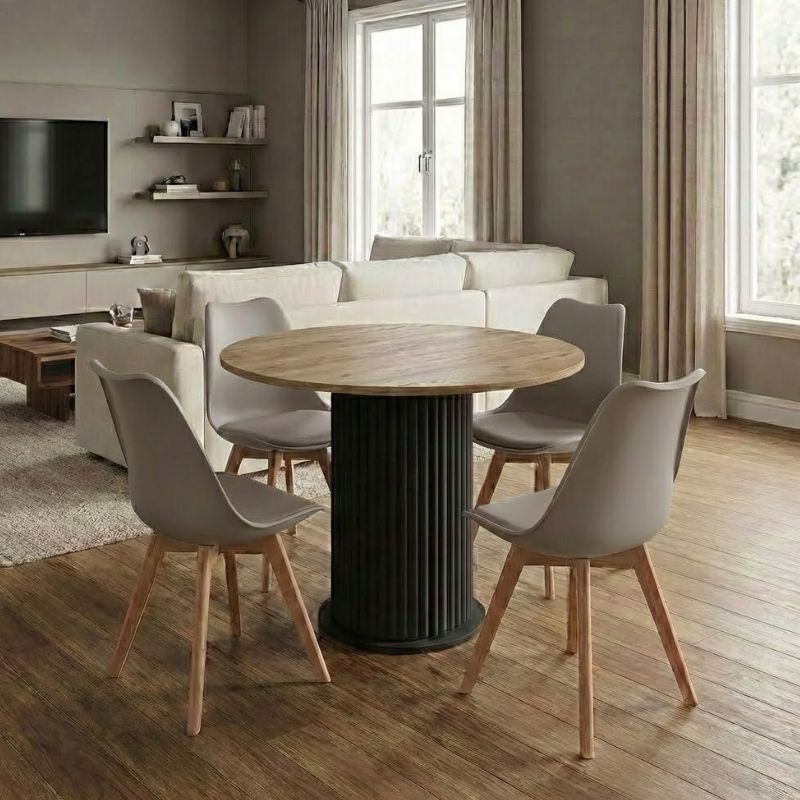 Σετ τραπεζαρία 5τμχ Bohema - Viva  χρώμα μαύρο/sepet oak - cappuccino Ø90x77,7εκ.