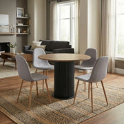 Σετ τραπεζαρία 5τμχ Bohema - Iris  χρώμα μαύρο/sepet oak - ανοιχτό μπεζ/φυσικό πόδι Ø90x77,7εκ.