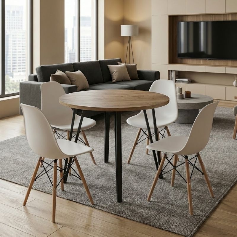 Σετ τραπεζαρία 5τμχ Xana - Nova  χρώμα sepet oak - λευκό Ø90x77,5εκ. - Pakobazaar