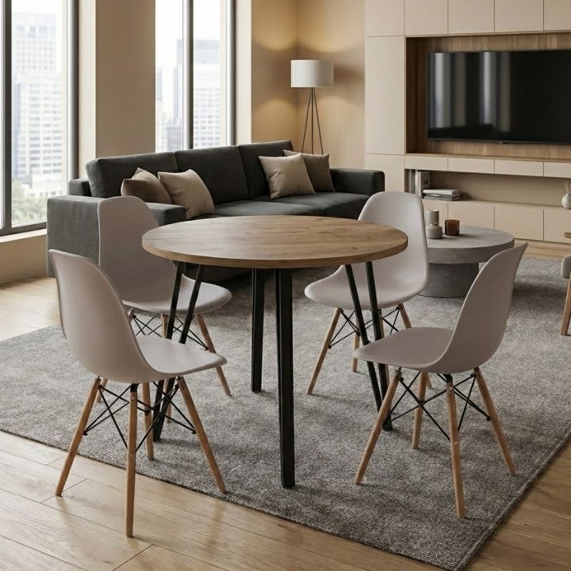 Σετ τραπεζαρία 5τμχ Xana - Nova  χρώμα sepet oak - cappuccino Ø90x77,5εκ. - Pakobazaar