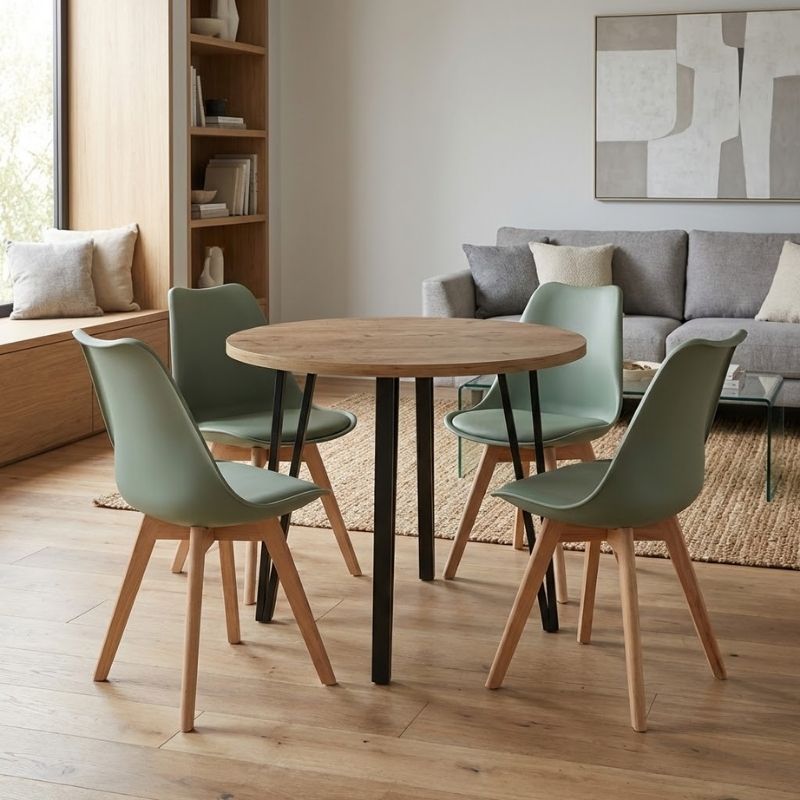 Σετ τραπεζαρία 5τμχ Xana - Viva  χρώμα sepet oak - φυστικί Ø90x77,5εκ. - Pakobazaar