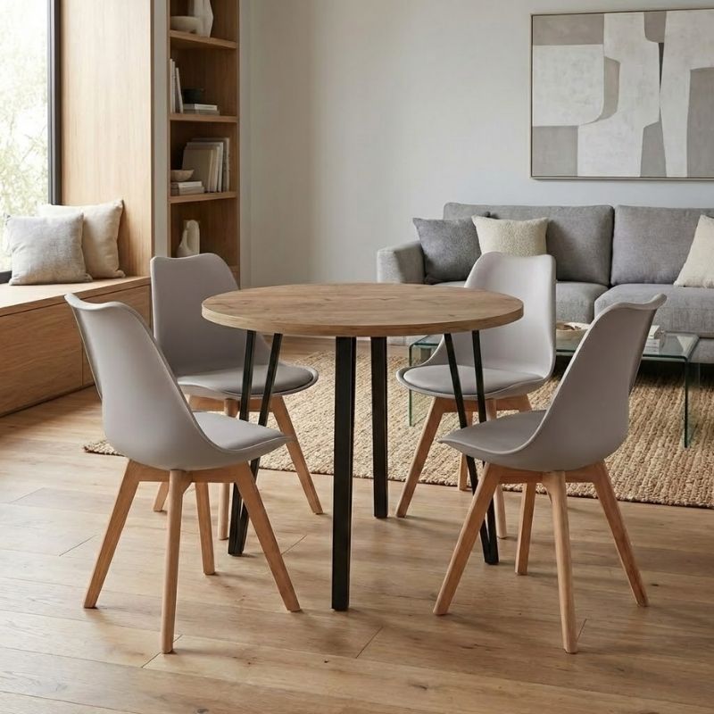 Σετ τραπεζαρία 5τμχ Xana - Viva  χρώμα sepet oak - cappuccino Ø90x77,5εκ. - Pakobazaar