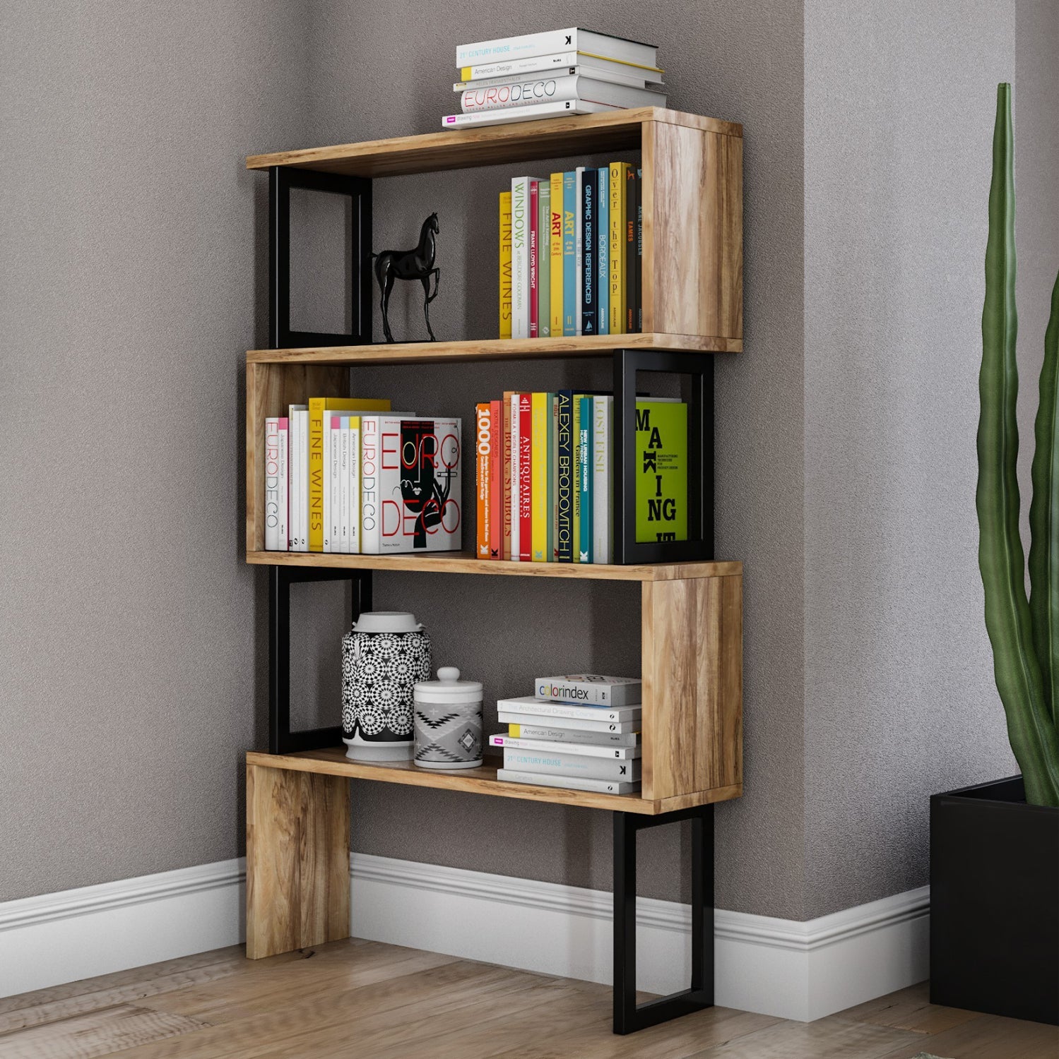 ΒΙΒΛΙΟΘΗΚΗ INGRID ΚΑΡΥΔΙ ΜΕ ΜΑΥΡΟ ΣΚΕΛΕΤΟ HM8867.01 80x22x128 εκ. - Pakobazaar