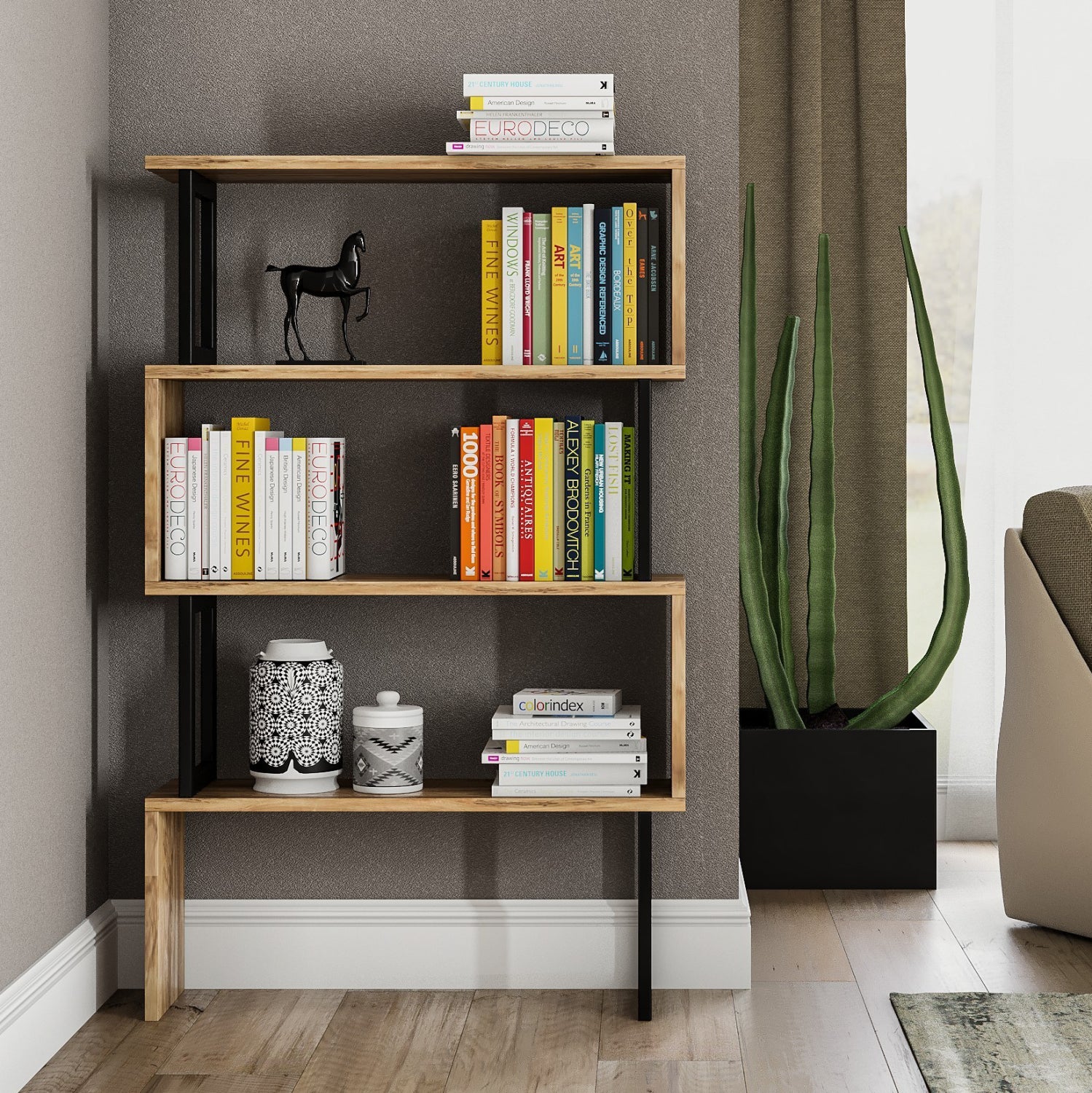 ΒΙΒΛΙΟΘΗΚΗ INGRID ΚΑΡΥΔΙ ΜΕ ΜΑΥΡΟ ΣΚΕΛΕΤΟ HM8867.01 80x22x128 εκ. - Pakobazaar
