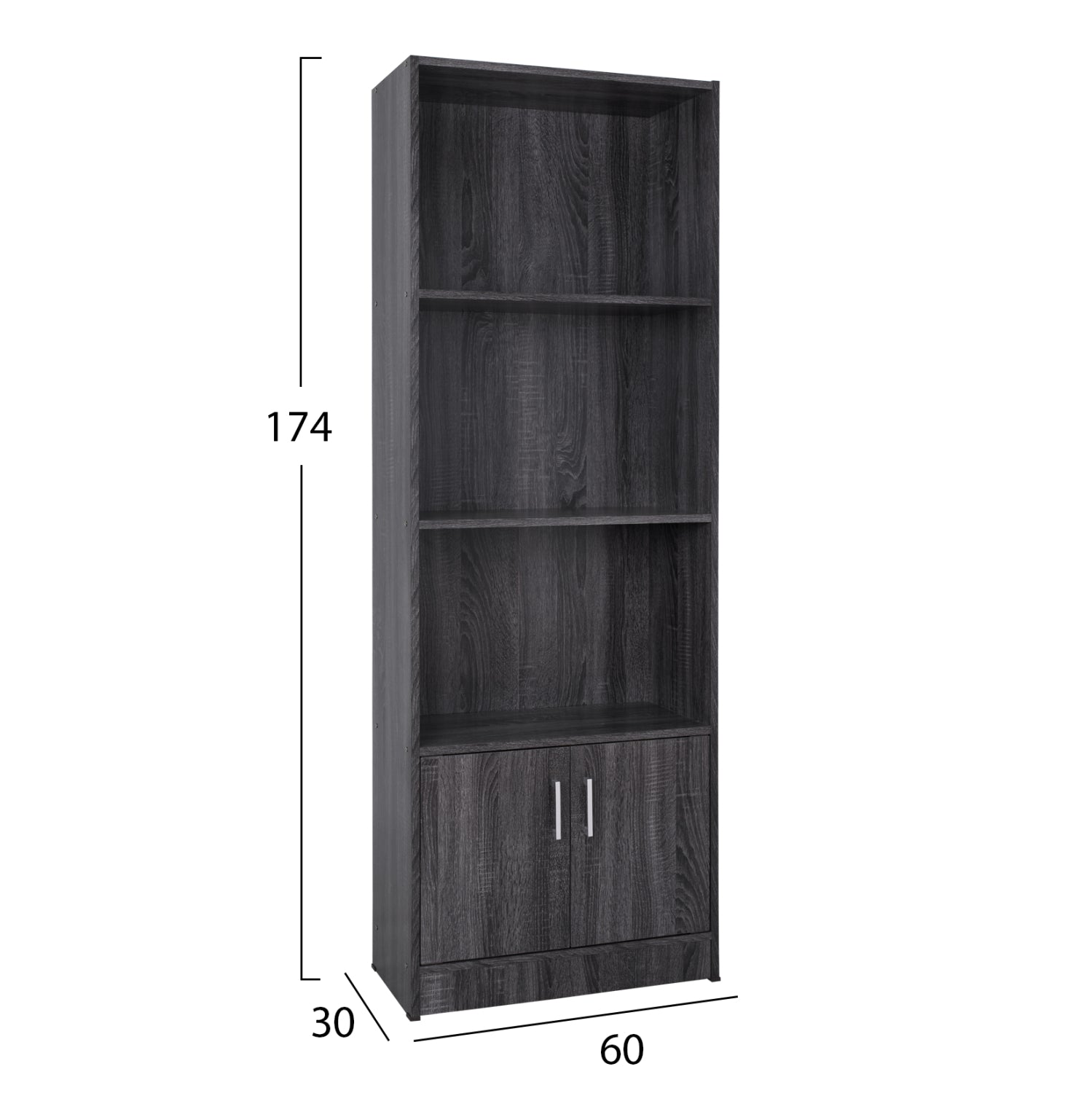 ΒΙΒΛΙΟΘΗΚΗ ΜΕΛΑΜΙΝΗΣ HAYDEN HM2269.01 ΣΕ ΑΝΘΡΑΚΙ ΧΡΩΜΑ 60x30x174 εκ. - Pakobazaar
