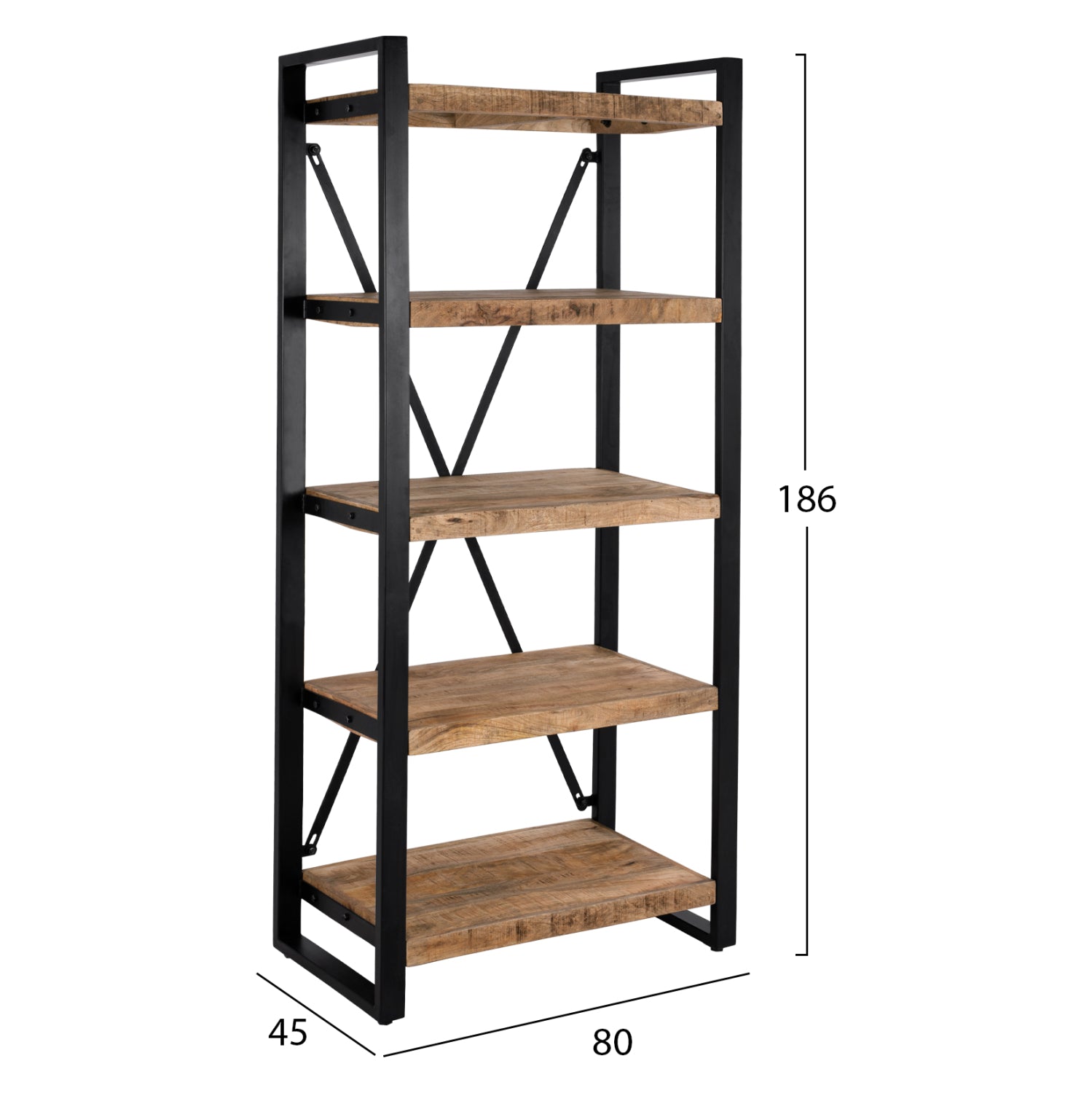 ΒΙΒΛΙΟΘΗΚΗ TURNER ΜΕΤΑΛΛΟ ΚΑΙ ΜΑΣΙΦ ΞΥΛΟ MANGO HM8188.11 80x45x186Υ εκ. - Pakobazaar