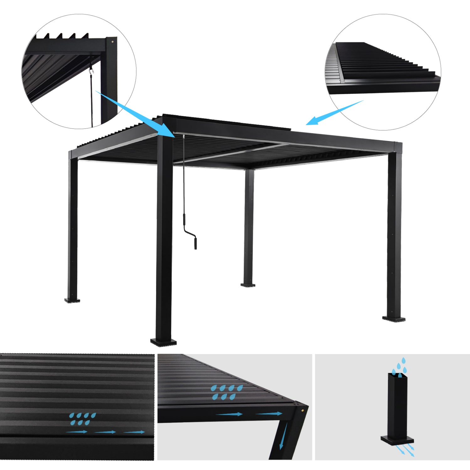ΒΙΟΚΛΙΜΑΤΙΚΗ ΠΕΡΓΚΟΛΑ ΑΛΟΥΜΙΝΙΟΥ PREMIUM FRANIO HM6609.01 ΜΑΥΡΟ 300x300x240Υ - Pakobazaar