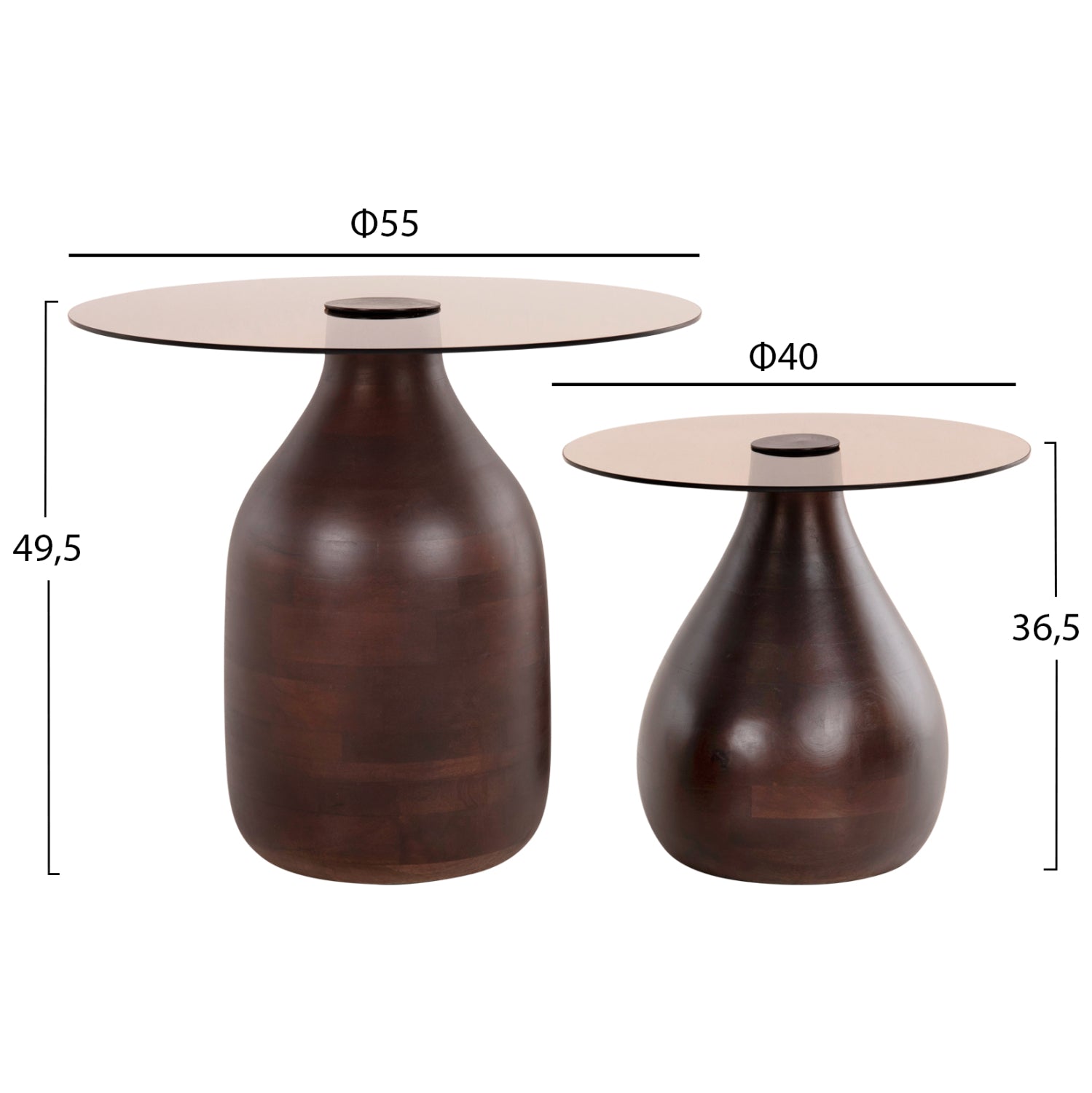 ΒΟΗΘΗΤΙΚΑ ΤΡΑΠΕΖΑΚΙΑ 2ΤΜΧ CHANG HM9668 ΞΥΛΟ MANGO-ΓΥΑΛΙ TOP Φ55x49,5Υ & Φ40x36,5Υεκ. - Pakobazaar