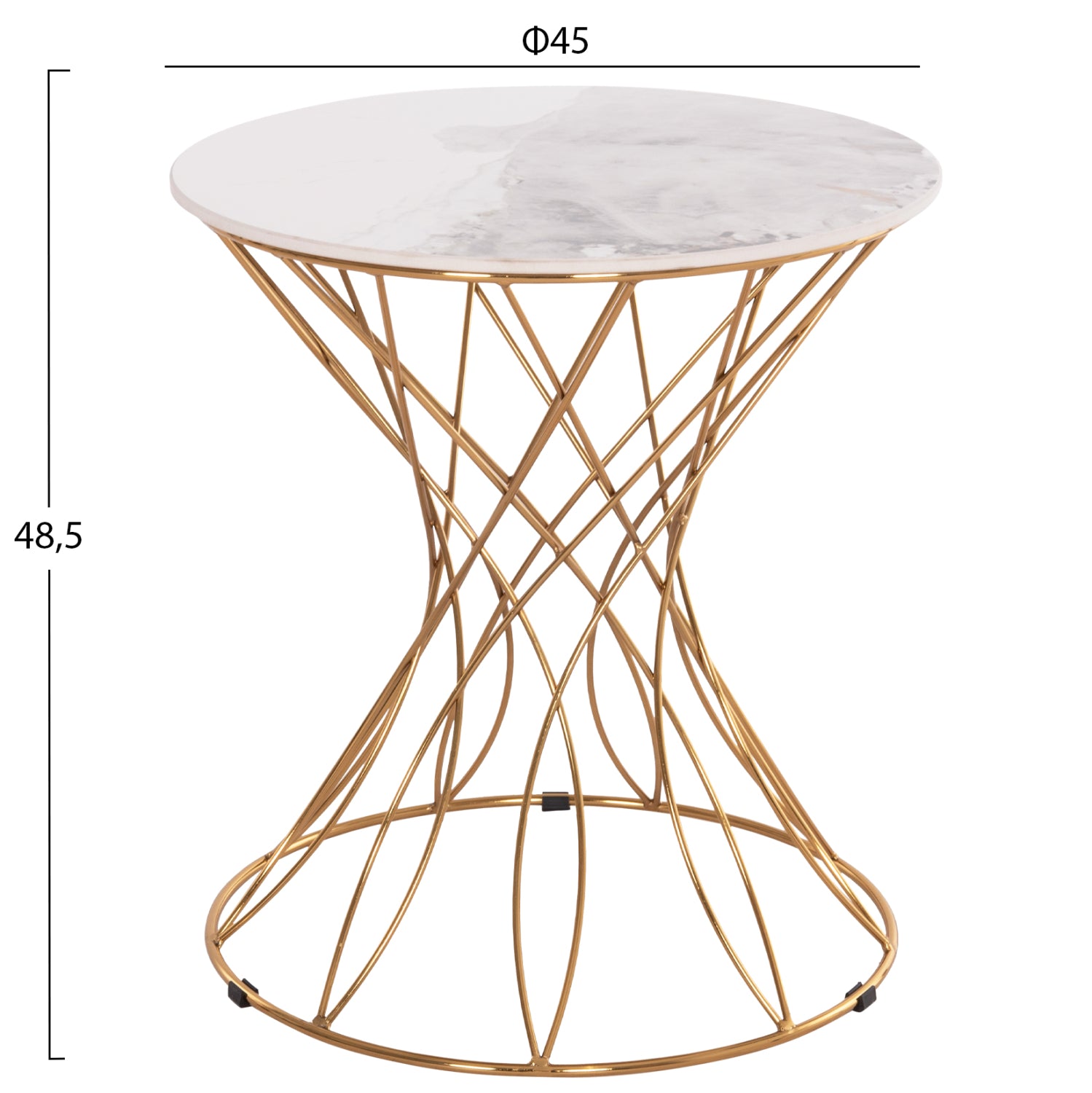 ΒΟΗΘΗΤΙΚΟ ΤΡΑΠΕΖΑΚΙ RUDY HM18037.01 ΚΕΡΑΜΙΚΟ TOP ΛΕΥΚΟ-ΜΕΤΑΛΛΟ ΧΡΥΣΟ Φ45x48,5Υεκ. - Pakobazaar