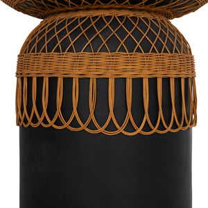 ΒΟΗΘΗΤΙΚΟ ΤΡΑΠΕΖΙ PRILEP HM18159.01 FIBER CEMENT ΜΑΥΡΟ & RATTAN--Φ60x76,5Υεκ - Pakobazaar