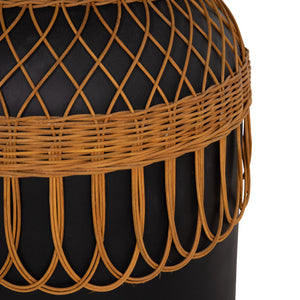 ΒΟΗΘΗΤΙΚΟ ΤΡΑΠΕΖΙ PRILEP HM18159.01 FIBER CEMENT ΜΑΥΡΟ & RATTAN--Φ60x76,5Υεκ - Pakobazaar