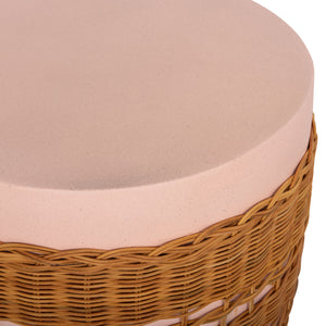 ΒΟΗΘΗΤΙΚΟ ΤΡΑΠΕΖΙ VILHENA HM18166 FIBER CEMENT ΡΟΖ-RATTAN ΦΥΣΙΚΟ Φ44.5x45Υεκ. - Pakobazaar