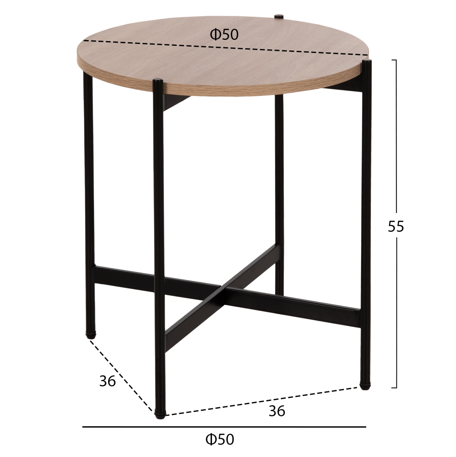 ΒΟΗΘΗΤΙΚΟ ΤΡΑΠΕΖΙ HM9589.03 MDF SONAMA-ΜΑΥΡΗ ΜΕΤΑΛΛΙΚΗ ΒΑΣΗ Φ50x55Υεκ. - Pakobazaar