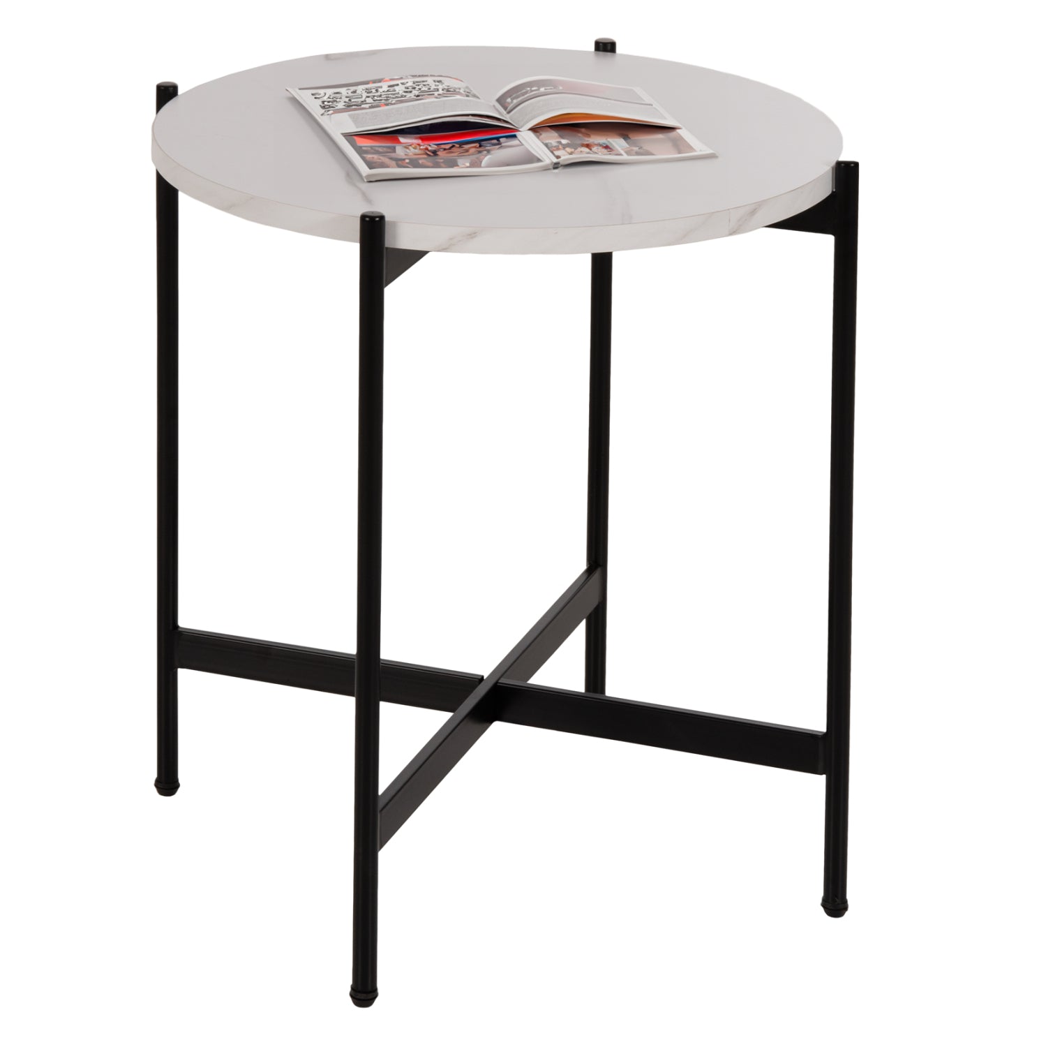 ΒΟΗΘΗΤΙΚΟ ΤΡΑΠΕΖΙ HM9589.05 MDF ΛΕΥΚΟ ΜΑΡΜΑΡΟ-ΜΑΥΡΗ ΜΕΤΑΛΛΙΚΗ ΒΑΣΗ Φ50x55Υεκ. - Pakobazaar