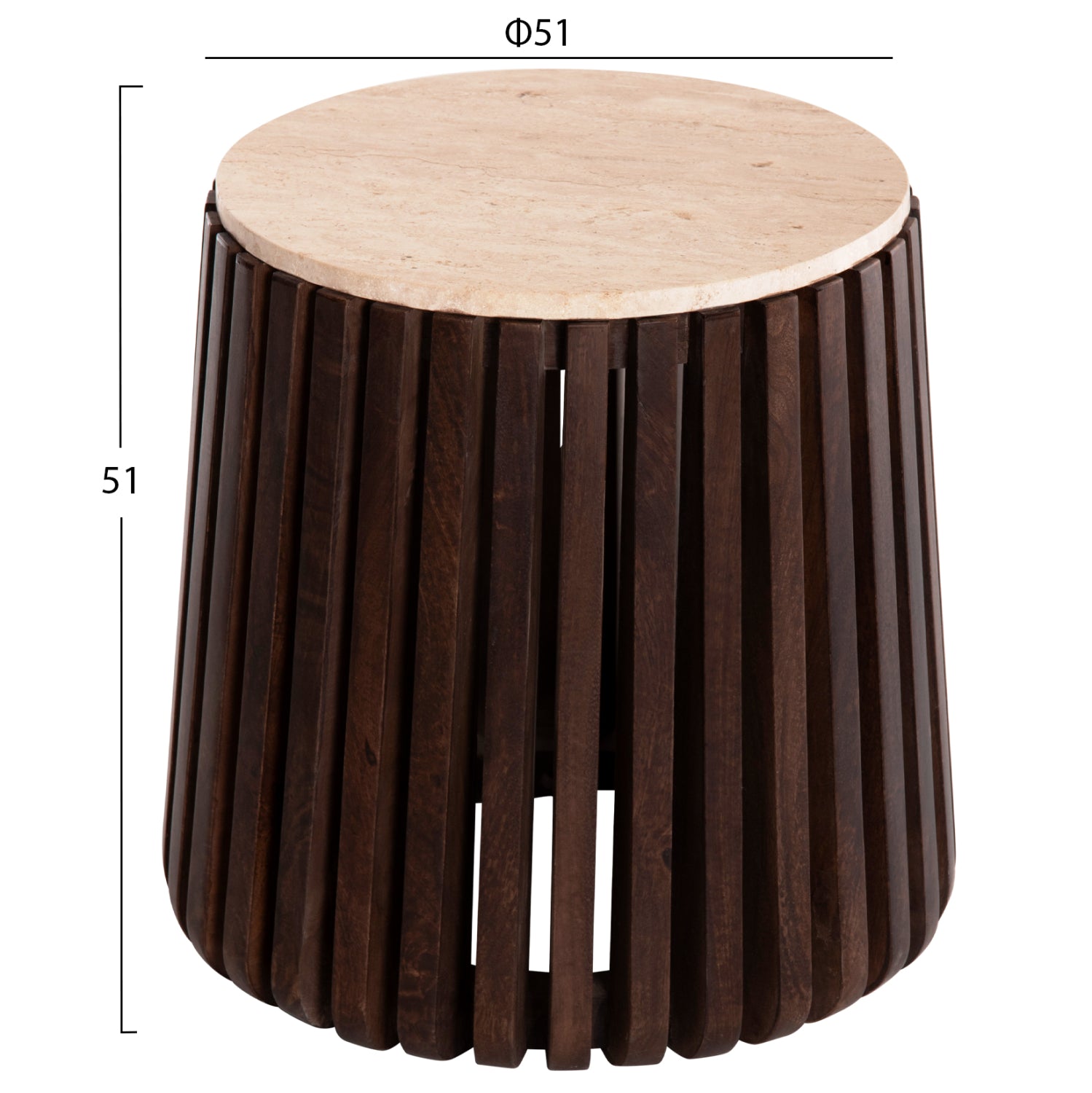 ΒΟΗΘΗΤΙΚΟ ΤΡΑΠΕΖΙ KREST HM9711 ΜΑΣΙΦ ΞΥΛΟ ΑΚΑΚΙΑΣ ΣΕ ΚΑΦΕ-ΤΡΑΒΕΡΤΙΝA Φ50x50Υεκ. - Pakobazaar