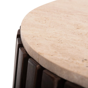 ΒΟΗΘΗΤΙΚΟ ΤΡΑΠΕΖΙ KREST HM9711 ΜΑΣΙΦ ΞΥΛΟ ΑΚΑΚΙΑΣ ΣΕ ΚΑΦΕ-ΤΡΑΒΕΡΤΙΝA Φ50x50Υεκ. - Pakobazaar