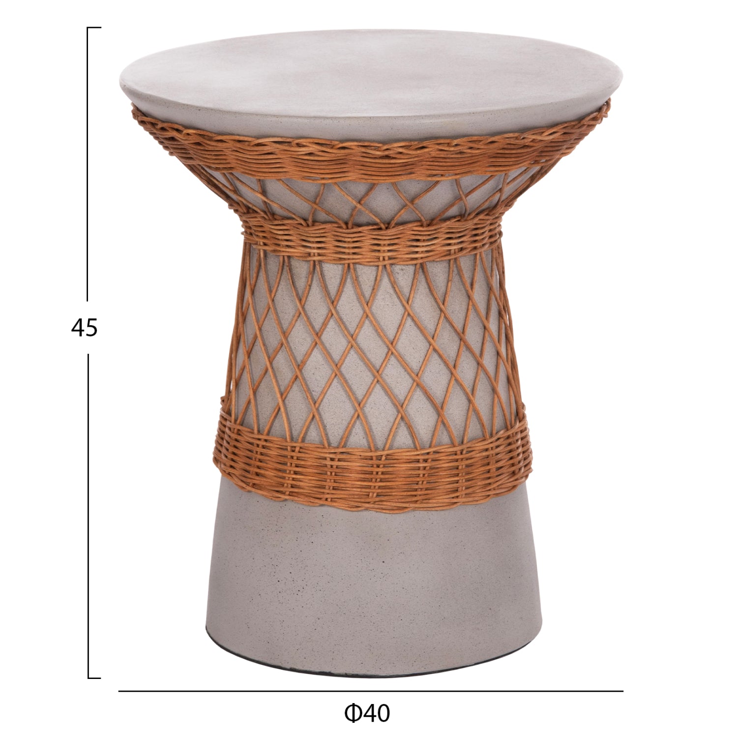 ΒΟΗΘΗΤΙΚΟ ΤΡΑΠΕΖΙ ΣΤΡΟΓΓΥΛΟ DELIA HM18167.03 FIBER CEMENT ΓΚΡΙ & RATTAN Φ40x45Υεκ - Pakobazaar