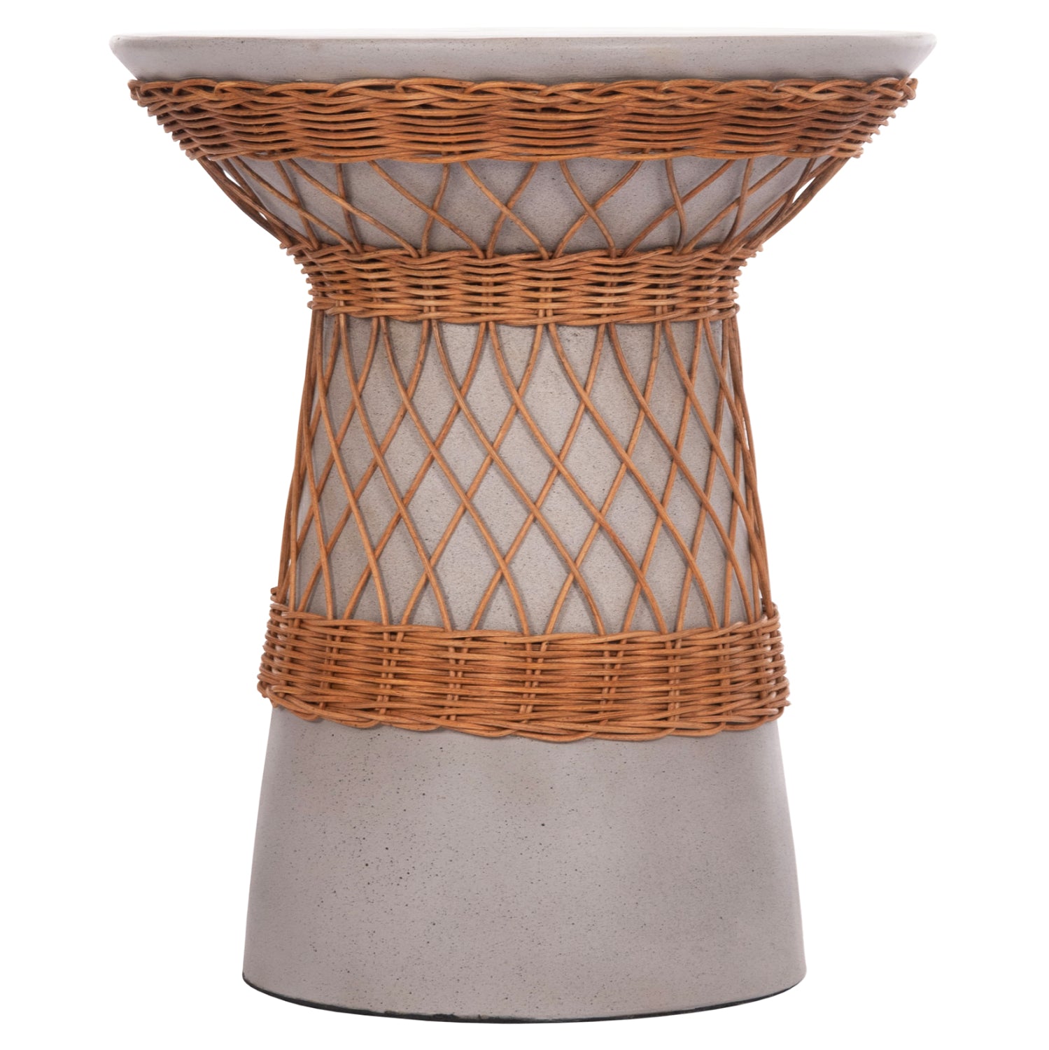 ΒΟΗΘΗΤΙΚΟ ΤΡΑΠΕΖΙ ΣΤΡΟΓΓΥΛΟ DELIA HM18167.03 FIBER CEMENT ΓΚΡΙ & RATTAN Φ40x45Υεκ - Pakobazaar