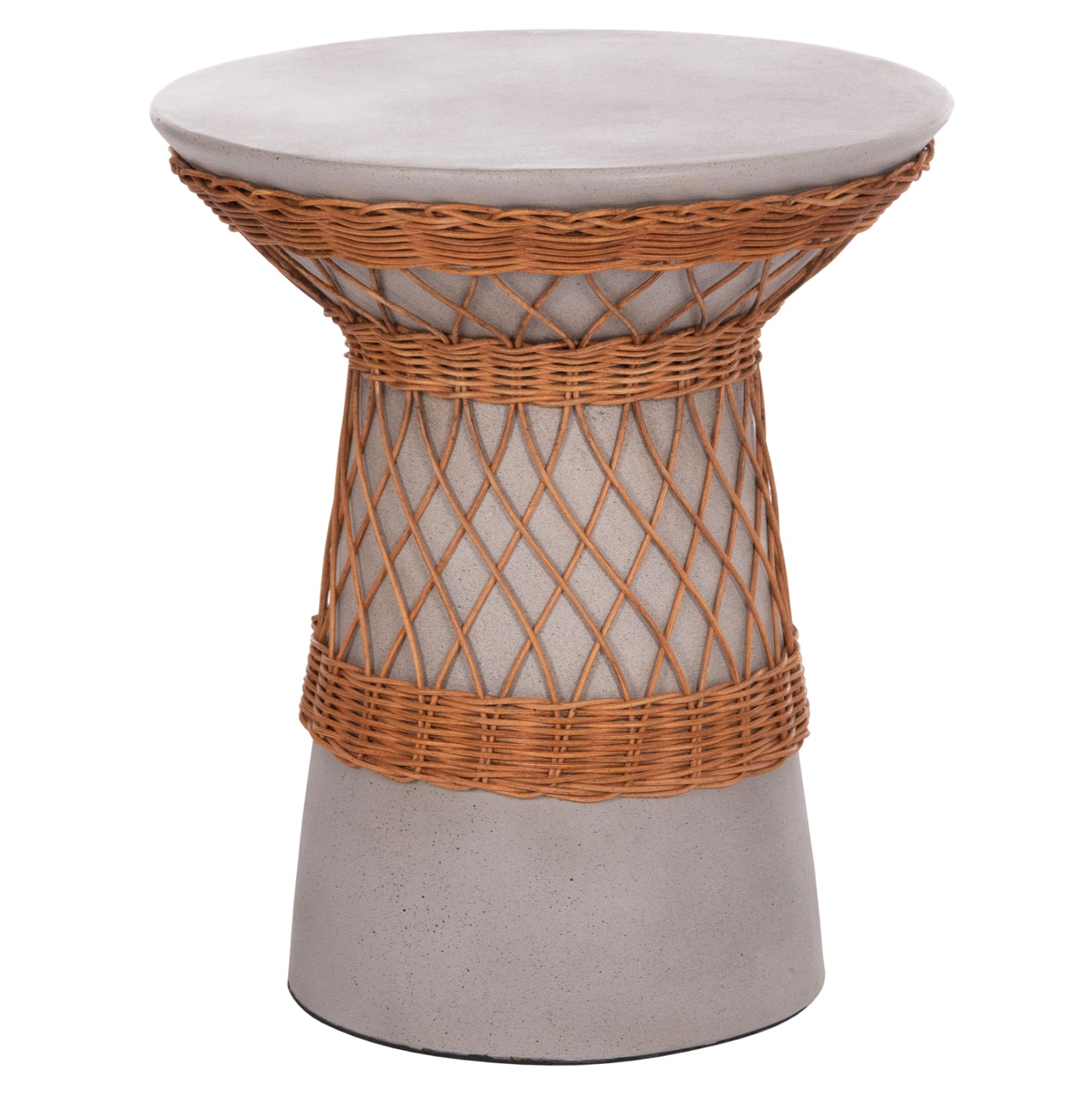 ΒΟΗΘΗΤΙΚΟ ΤΡΑΠΕΖΙ ΣΤΡΟΓΓΥΛΟ DELIA HM18167.03 FIBER CEMENT ΓΚΡΙ & RATTAN Φ40x45Υεκ - Pakobazaar