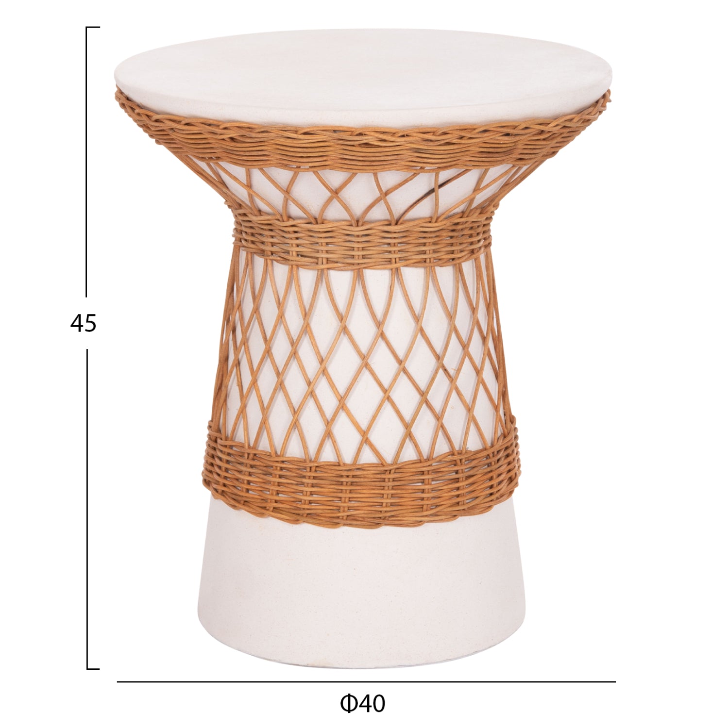 ΒΟΗΘΗΤΙΚΟ ΤΡΑΠΕΖΙ ΣΤΡΟΓΓΥΛΟ DELIA HM18167.02 FIBER CEMENT ΛΕΥΚΟ & RATTAN Φ40x45Υεκ - Pakobazaar