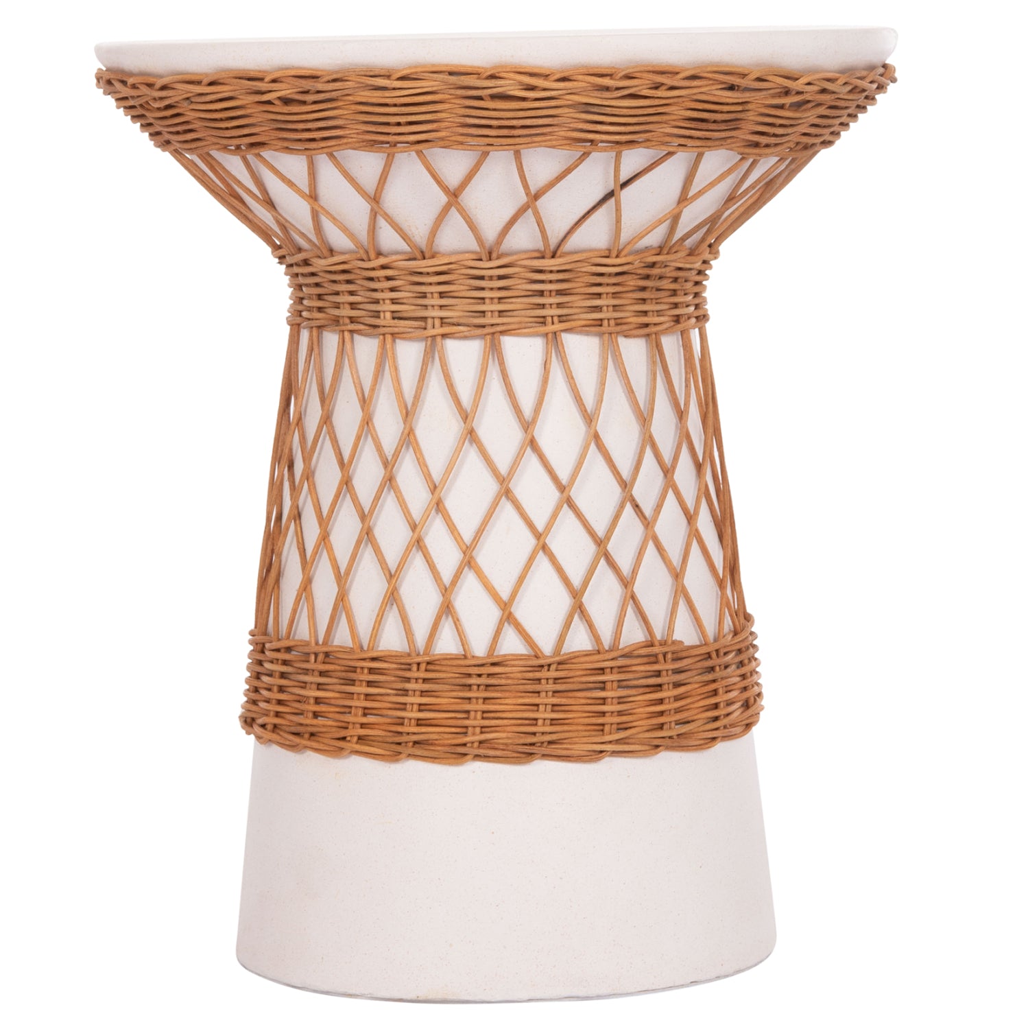 ΒΟΗΘΗΤΙΚΟ ΤΡΑΠΕΖΙ ΣΤΡΟΓΓΥΛΟ DELIA HM18167.02 FIBER CEMENT ΛΕΥΚΟ & RATTAN Φ40x45Υεκ - Pakobazaar