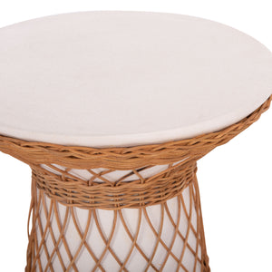 ΒΟΗΘΗΤΙΚΟ ΤΡΑΠΕΖΙ ΣΤΡΟΓΓΥΛΟ DELIA HM18167.02 FIBER CEMENT ΛΕΥΚΟ & RATTAN Φ40x45Υεκ - Pakobazaar