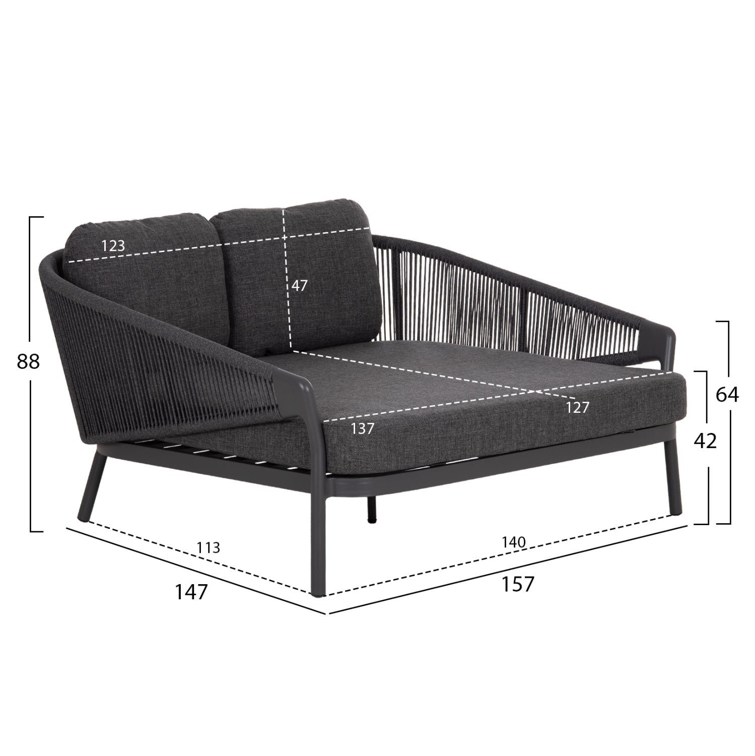 DAYBED ΣΕΙΡΑ XANTION ΗM6474.01 ΣΚΟΥΡΟ ΓΚΡΙ ΑΛΟΥΜΙΝΙΟ-ΣΧΟΙΝΙ-OLEFIN 157x147x88Υεκ - Pakobazaar
