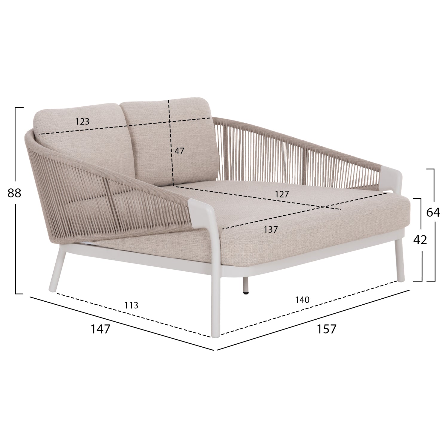 DAYBED ΣΕΙΡΑ XANTION HM6474.02 ΛΕΥΚΟ ΑΛΟΥΜΙΝΙΟ--ΣΧΟΙΝΙ--OLEFIN 157x147x88Υεκ - Pakobazaar