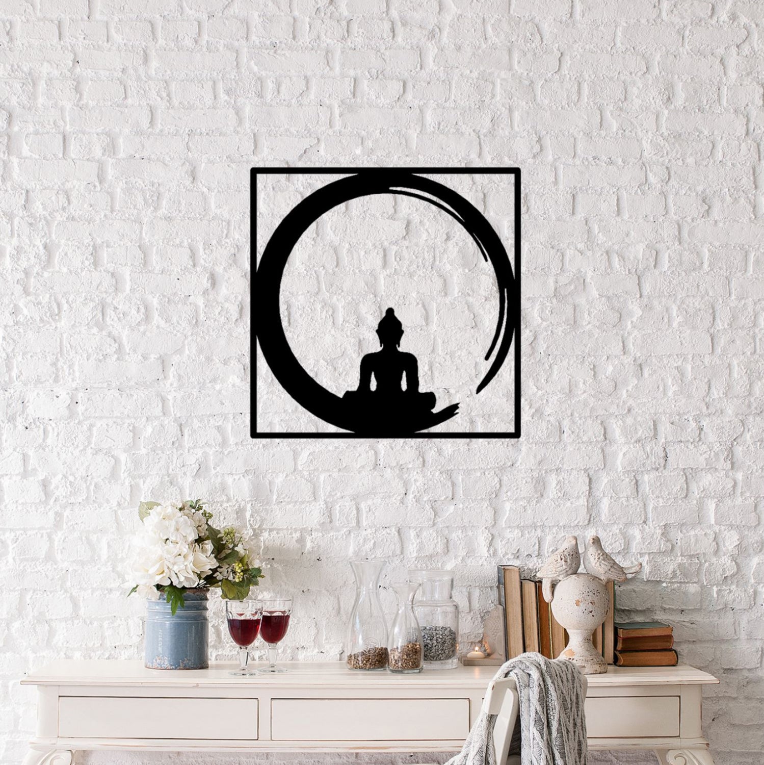 ΔΙΑΚΟΣΜΗΤΙΚΟ ΤΟΙΧΟΥ 100% ΜΕΤΑΛΛΙΚΟ ΜΑΥΡΟ BUDDHA FIGURE 50Χ50 HM7210 - Pakobazaar