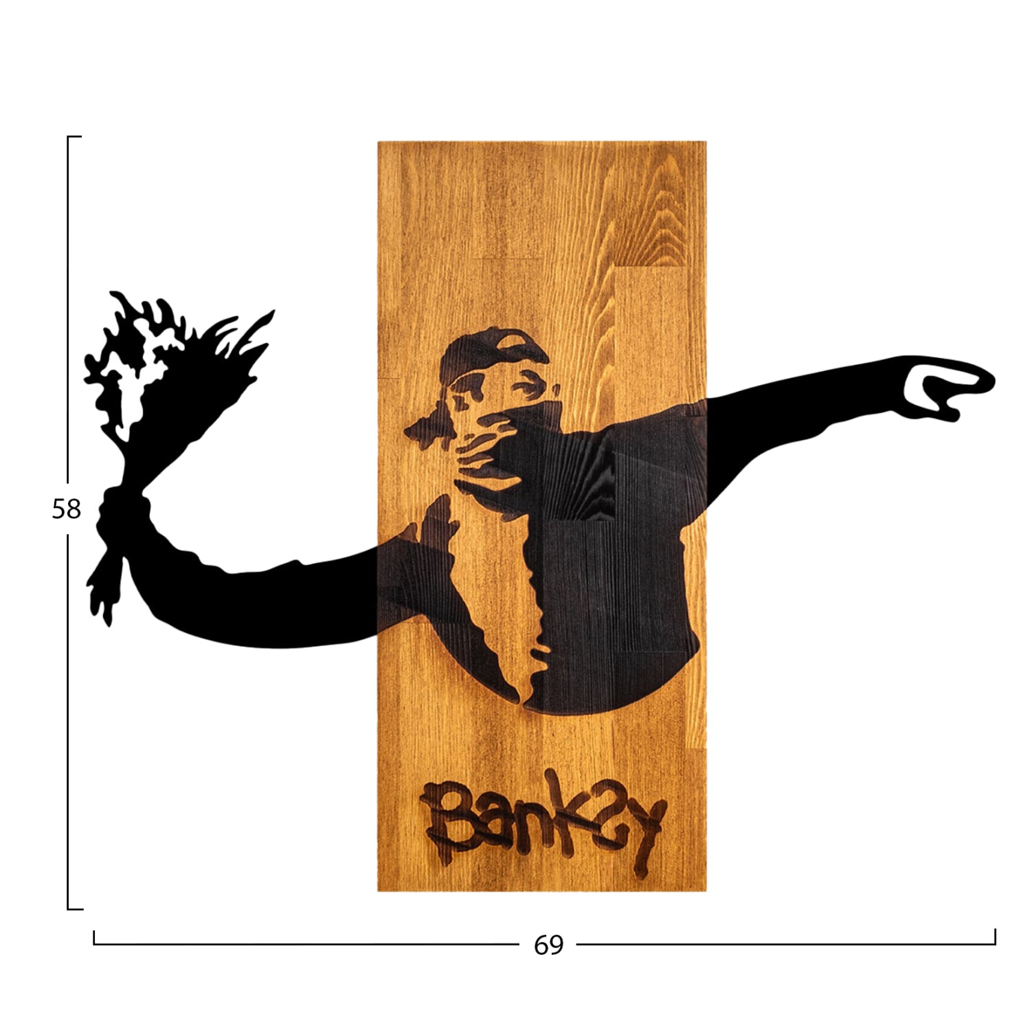 ΔΙΑΚΟΣΜΗΤΙΚΟ ΤΟΙΧΟΥ BANKSY HM4757-ΦΥΛΛΑ ΜΕΤΑΛΛΟΥ ΜΑΥΡΑ-ΞΥΛΟ 69x3(βάθος)x58Υεκ. - Pakobazaar