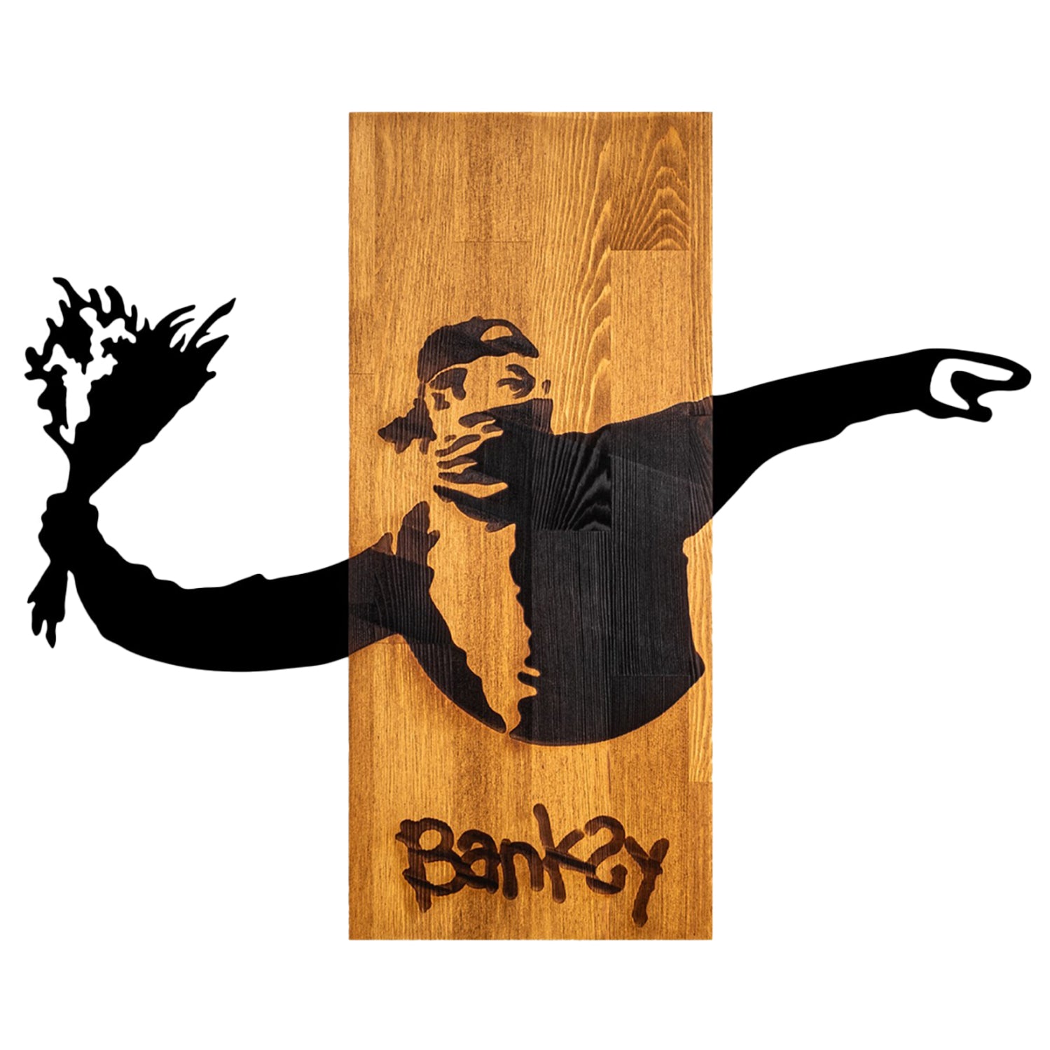 ΔΙΑΚΟΣΜΗΤΙΚΟ ΤΟΙΧΟΥ BANKSY HM4757-ΦΥΛΛΑ ΜΕΤΑΛΛΟΥ ΜΑΥΡΑ-ΞΥΛΟ 69x3(βάθος)x58Υεκ. - Pakobazaar