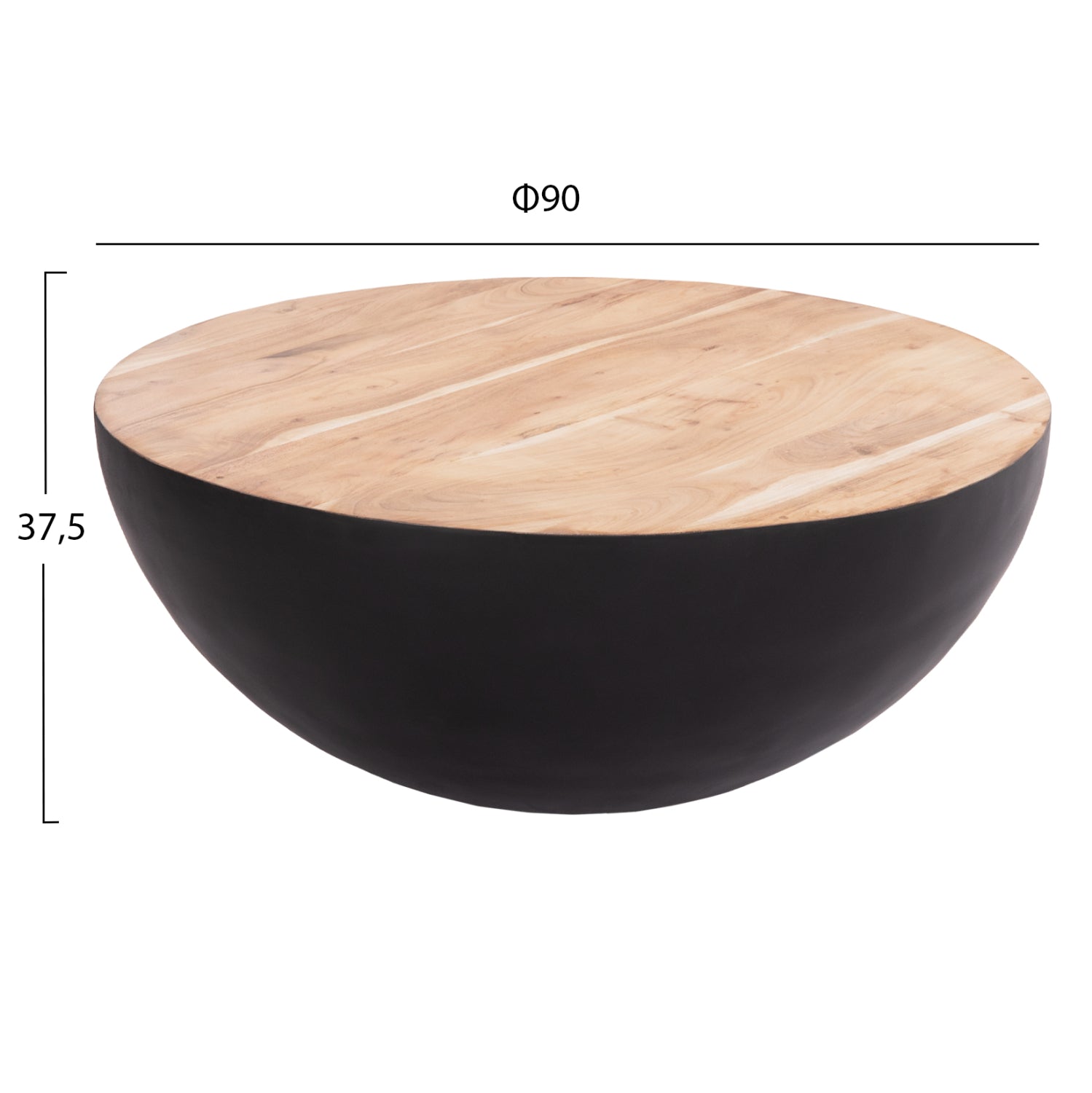 ΔΙΑΚΟΣΜΗΤΙΚΟ ΤΡΑΠΕΖΙ ΣΑΛΟΝΙΟΥ BOWL Φ90X37,5Yεκ. ΜΑΥΡΟ ΜΕ ΞΥΛΟ ΑΚΑΚΙΑΣ HM8717.21 - Pakobazaar