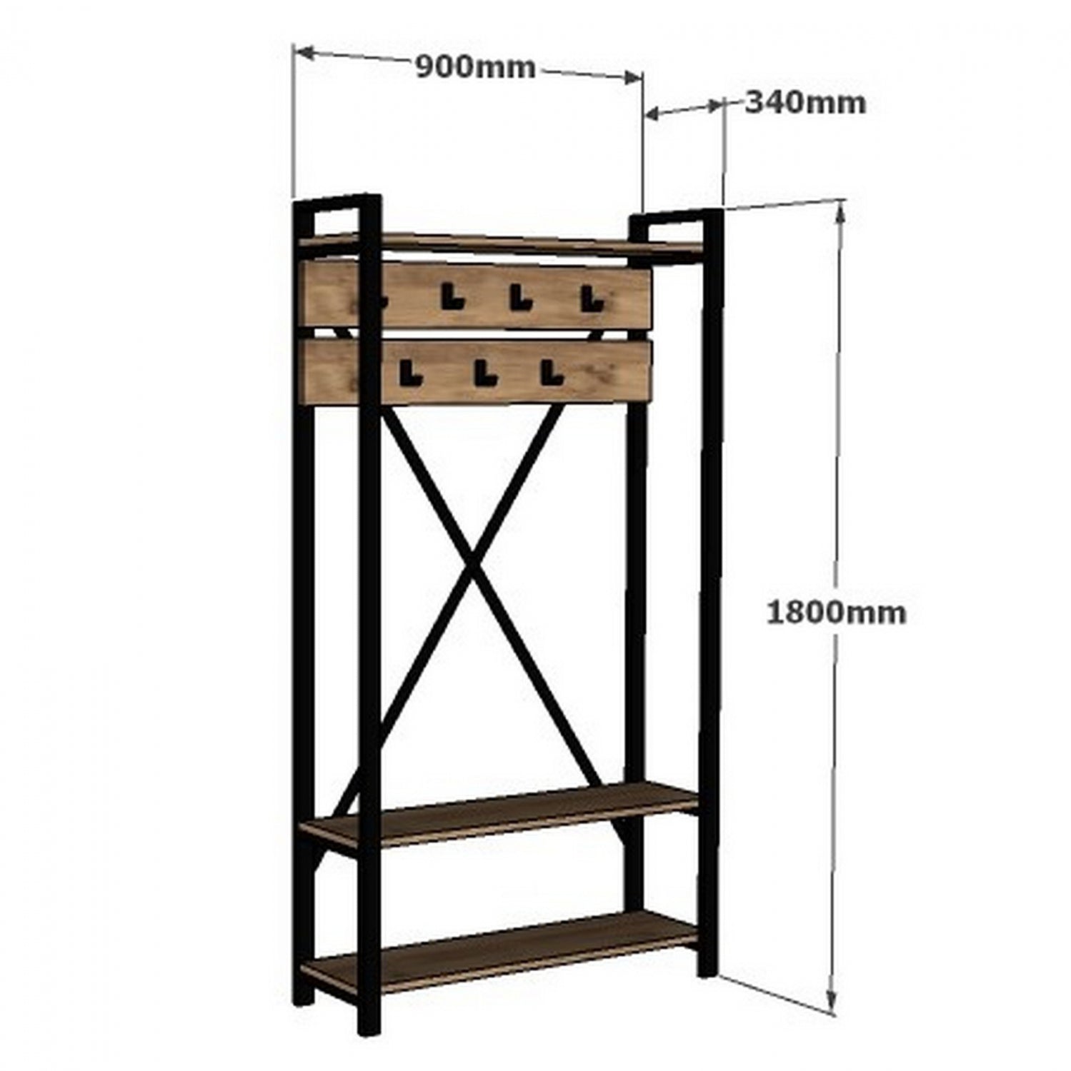 ΕΠΙΠΛΟ ΕΙΣΟΔΟΥ HM8943.01 NATURAL WOOD & ΜΑΥΡΟ  90x34x180 εκ. - Pakobazaar