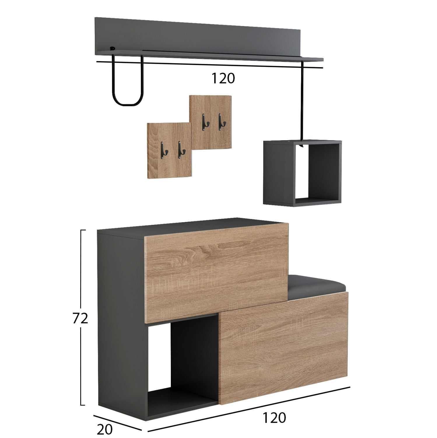 ΕΠΙΠΛΟ ΕΙΣΟΔΟΥ CERB HM8957.11 ΜΕΛΑΜΙΝΗ ΣΕ SONAMA-ΓΚΡΙ 120x20x72Υ εκ. - Pakobazaar