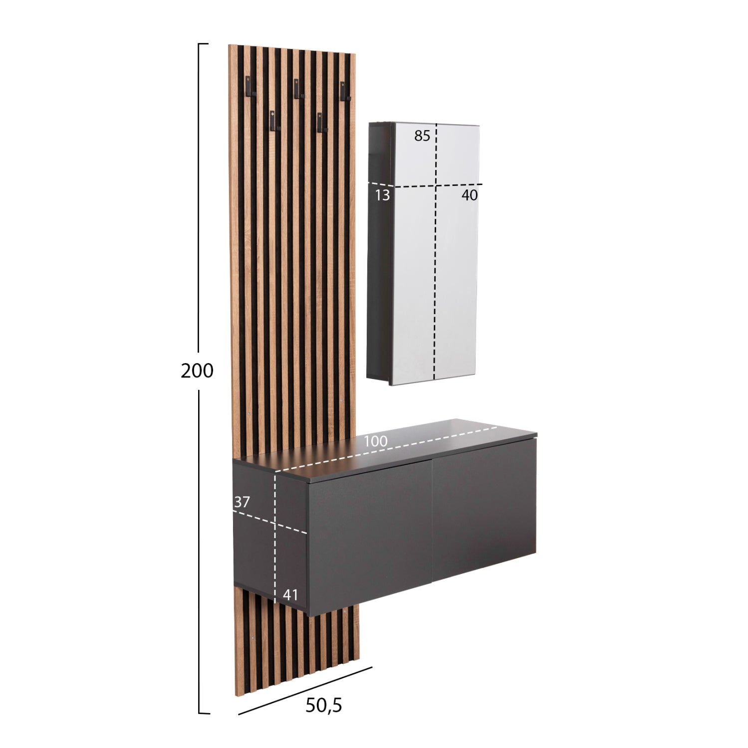 ΕΠΙΠΛΟ ΕΙΣΟΔΟΥ ΜΕ ΚΑΘΡΕΠΤΗ MYLES HM18080.02 ΜΕΛΑΜΙΝΗ ΣΟΝΑΜΑ-ΓΚΡΙ 100x37x200Υεκ - Pakobazaar