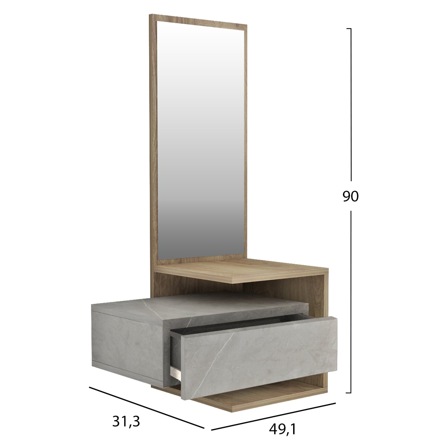 ΕΠΙΠΛΟ ΕΙΣΟΔΟΥ ΤΟΙΧΟΥ ΜΕ ΚΑΘΡΕΠΤΗ MEARA HM8984.12 ΜΕΛΑΜΙΝΗ ΦΥΣΙΚΟ-ΓΚΡΙ ΠΕΤΡΑ 49,1x31,3x90Υεκ - Pakobazaar