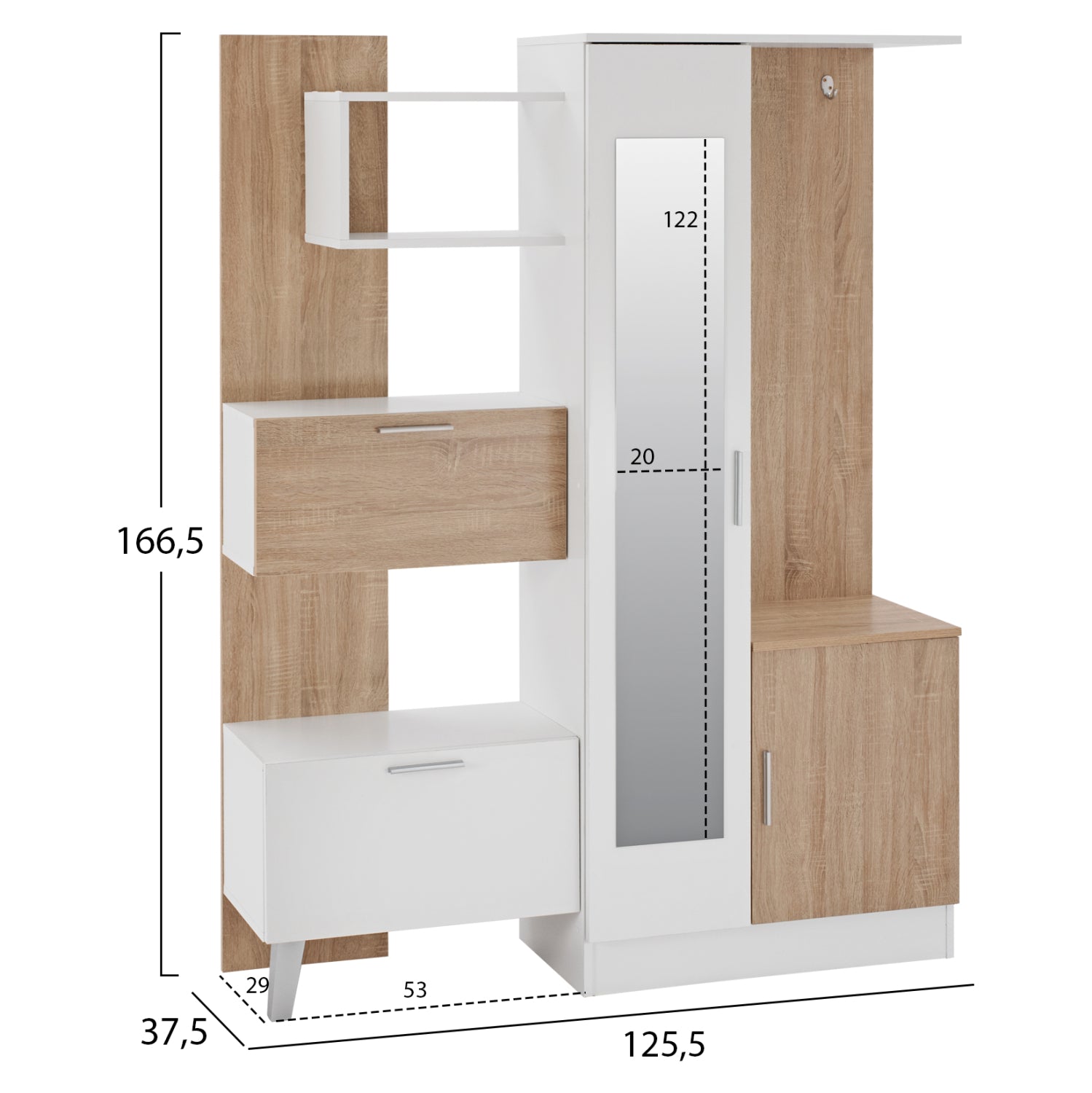 ΕΠΙΠΛΟ ΕΙΣΟΔΟΥ ΜΕ ΡΑΦΙΑ & ΚΑΘΡΕΠΤΗ ILIANA HM2265 ΛΕΥΚΟ-SONAMA 125,5x37,5x166,5Y εκ. - Pakobazaar