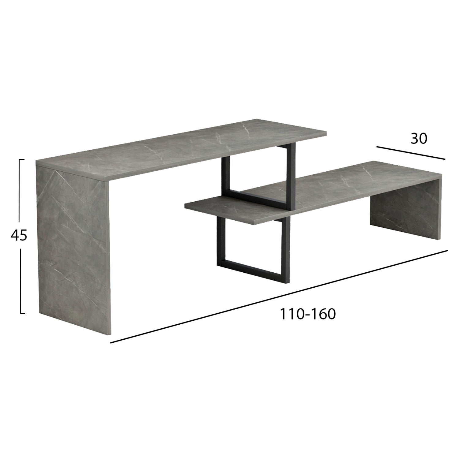 ΕΠΙΠΛΟ ΤΗΛΕΟΡΑΣΗΣ ΕΠΕΚΤ. BRIGGITE HM8892.11 ΜΕΛΑΜΙΝΗ GREY STONE TEXTURE 160x30x45Υεκ. - Pakobazaar