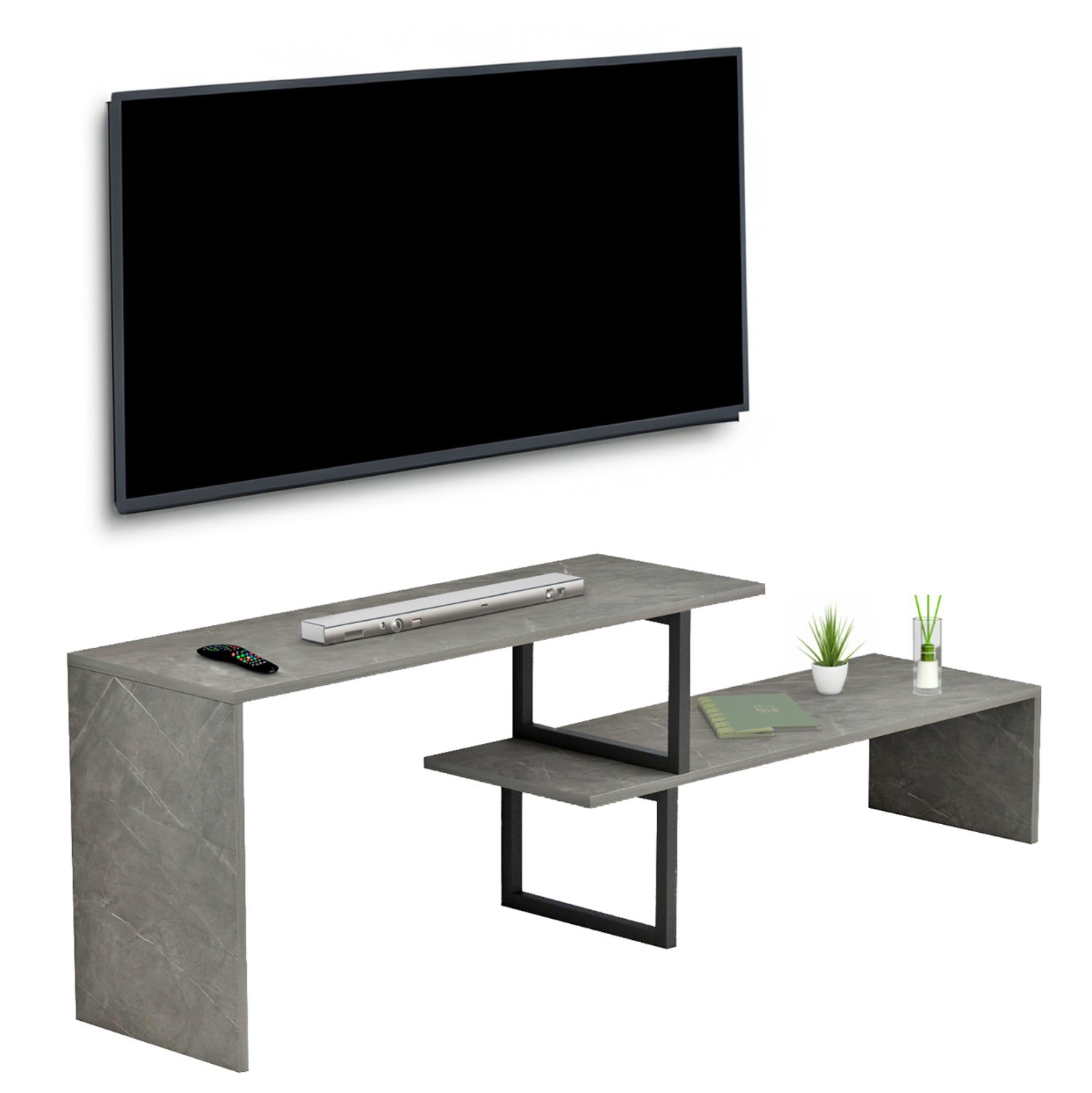ΕΠΙΠΛΟ ΤΗΛΕΟΡΑΣΗΣ ΕΠΕΚΤ. BRIGGITE HM8892.11 ΜΕΛΑΜΙΝΗ GREY STONE TEXTURE 160x30x45Υεκ. - Pakobazaar