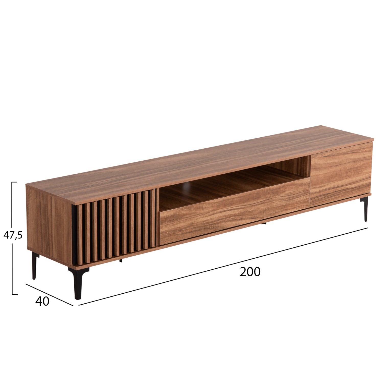 ΕΠΙΠΛΟ ΤΗΛΕΟΡΑΣΗΣ ΣΕΙΡΑ HARRY HM18008.01 ΜΕΛΑΜΙΝΗ ΦΥΣΙΚΟ ΞΥΛΟΥ-ΜΑΥΡΟ 200x40x47,5Υεκ. - Pakobazaar