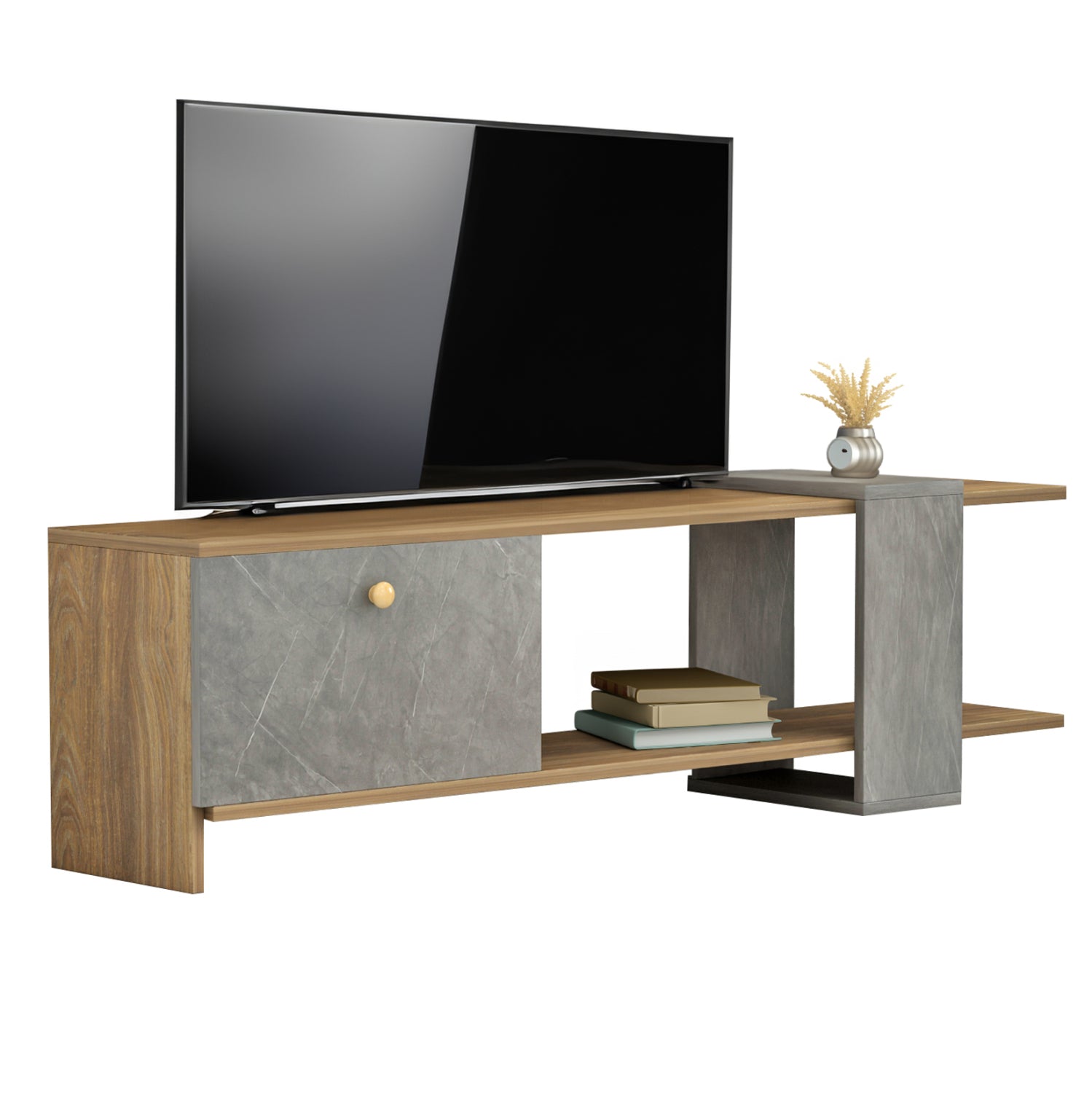 ΕΠΙΠΛΟ ΤΗΛΕΟΡΑΣΗΣ HENRIETTE HM8900.13 ΜΕΛΑΜΙΝΗ ΚΑΡΥΔΙ-STONE TEXTURE 120x28,5x39Υεκ. - Pakobazaar