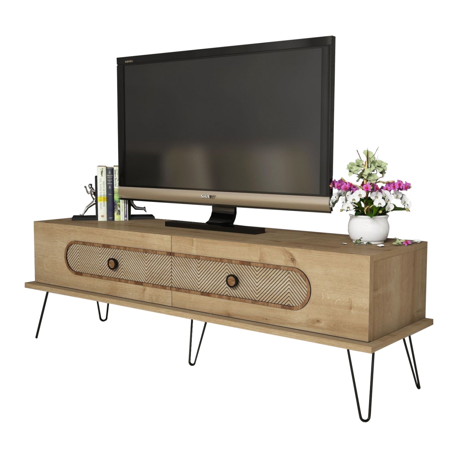 ΕΠΙΠΛΟ ΤΗΛΕΟΡΑΣΗΣ HM9511.02 ΜΕΛΑΜΙΝΗΣ ΦΥΣΙΚΟ OAK ΧΡΩΜΑ ΜΕΤΑΛΛΙΚΑ ΠΟΔΙΑ 145x40x45Yεκ. - Pakobazaar