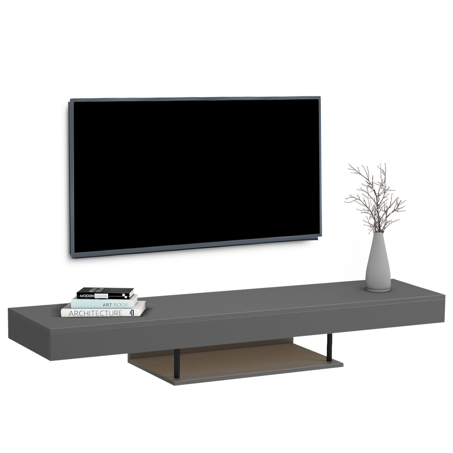 ΕΠΙΠΛΟ ΤΗΛΕΟΡΑΣΗΣ ΤΟΙΧΟΥ ME LED SAVOR HM18381.05 ΜΕΛΑΜΙΝΗ ΣΕ ΓΚΡΙ 150x29,5x22Υεκ - Pakobazaar