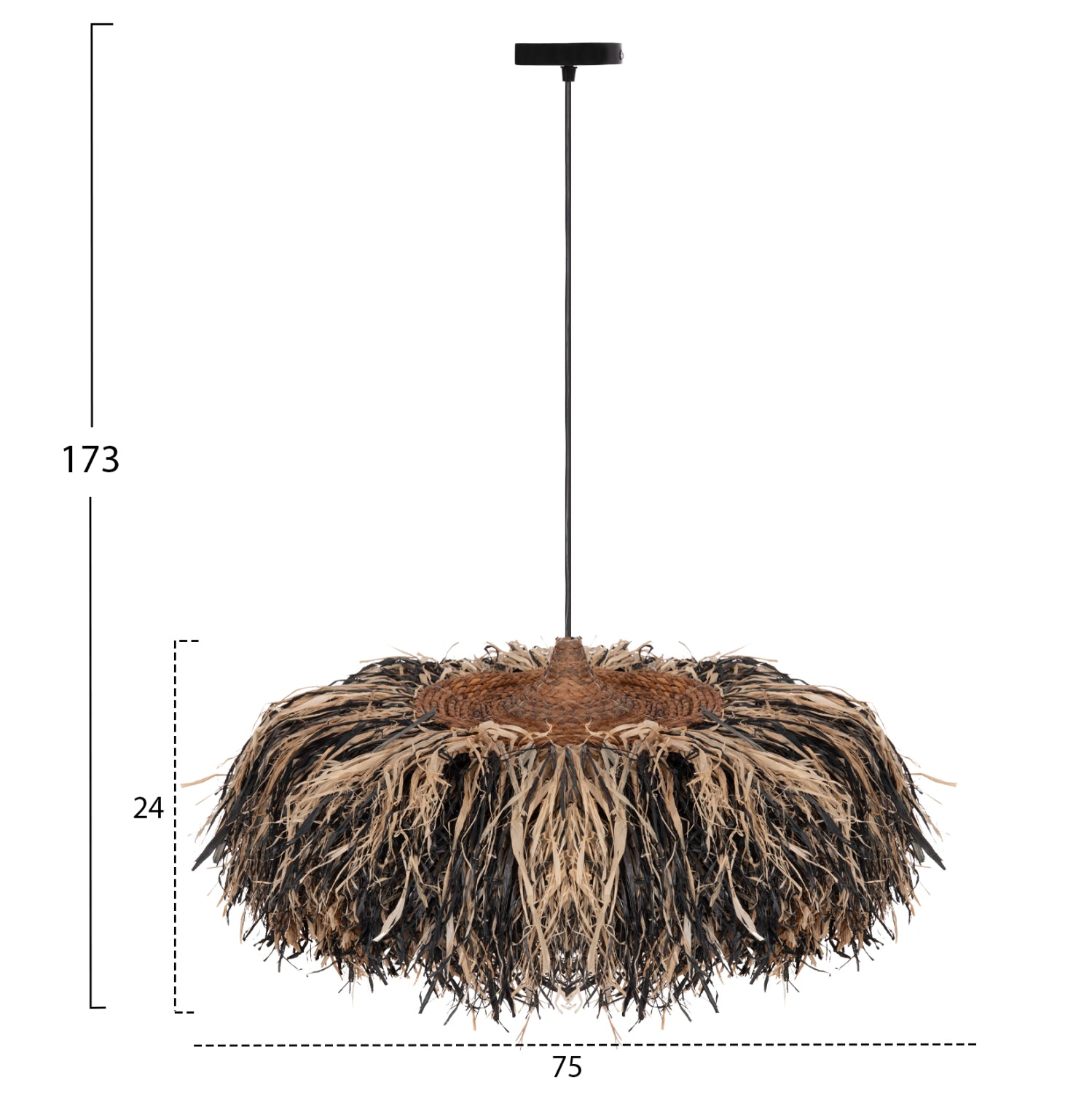 ΦΩΤΙΣΤΙΚΟ ΟΡΟΦΗΣ ORDEM HM4715 ΚΑΠΕΛΟ ΙΝΕΣ SISAL & ΜΠΑΝΑΝΑΣ-ΜΑΥΡΟ & ΦΥΣΙΚΟ Φ75εκ - Pakobazaar